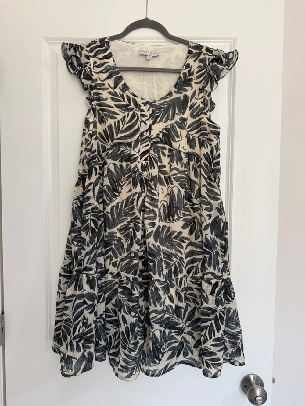 Hayden Black and Cream Leaf-Print Mini Dress